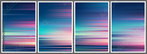 Slika na platnu Set of calm ocean sunset posters with mystical aurora hues blending into a dreamy horizon