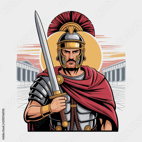 Εκτύπωση καμβά Roman soldier wearing armor and helmet.