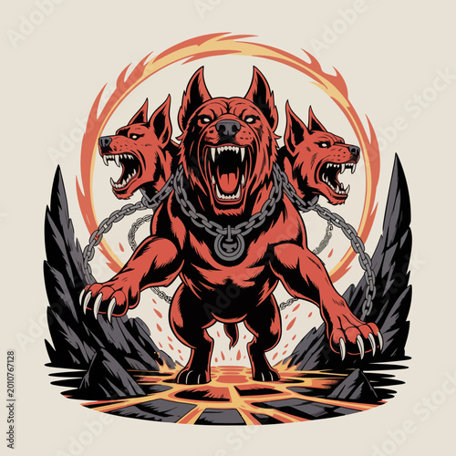 Fotografie Three Headed Dog Mythical Creature.