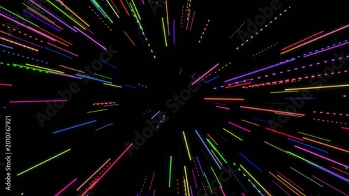 Abstract Neon Light Lines Moving In Space Warp Tunnel