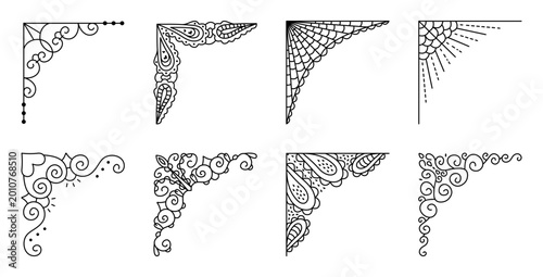 Bild auf Leinwand Black line vector delicate openwork corner set