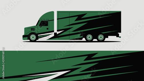 Large Green Semi Truck Vehicle.