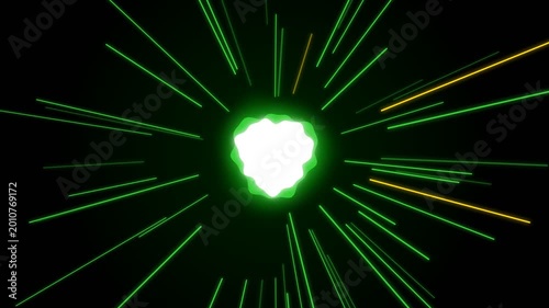 Abstract Glowing Green Energy Core With Radiating Light Streaks