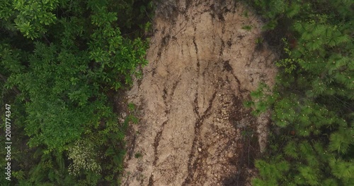 Aerial view of landslide forest mountain after typhoon