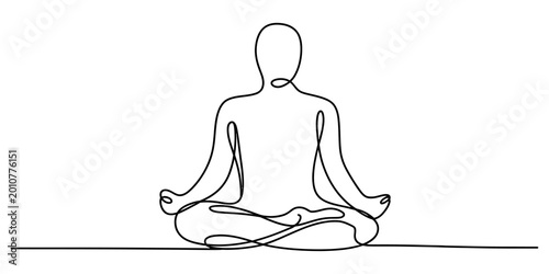Photography Continuous single line drawing of a person sitting in a lotus yoga pose for medi