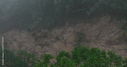 Aerial view of landslide forest mountain after typhoon