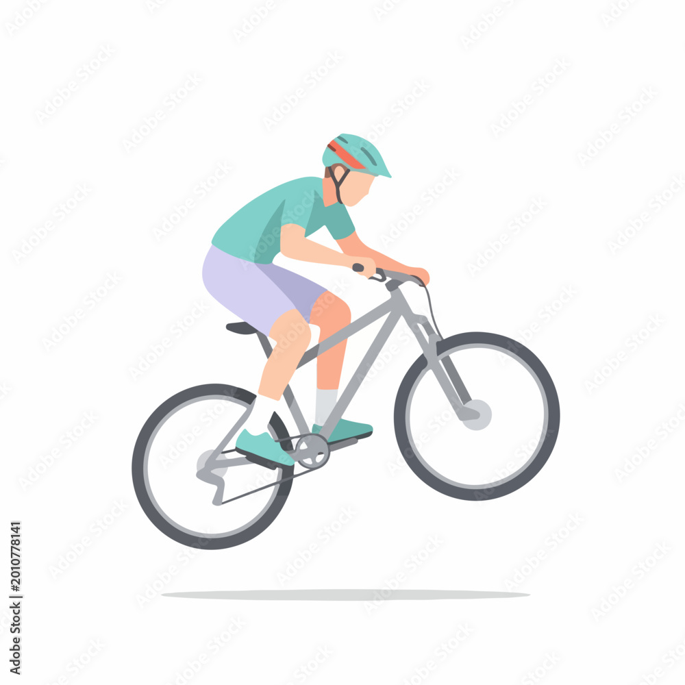 Naklejka premium Young cyclist performing a jump against a minimalistic background