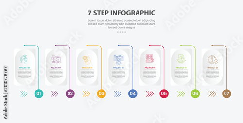 Schilderij op canvas 7 points template infographic outline style with 7 point stage or step template