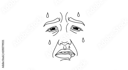 Fotografi Anxious Face Sweat Drops Line Art Drawing, Stress and Worry Expression