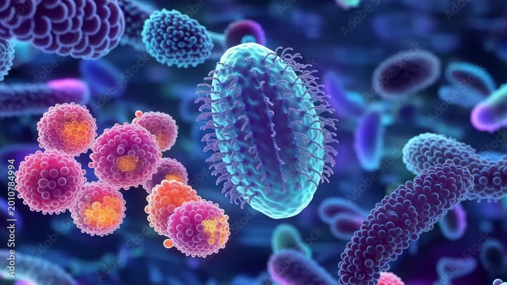 Microscopic View of Bacteria and Viruses in Human Body Stock Video ...
