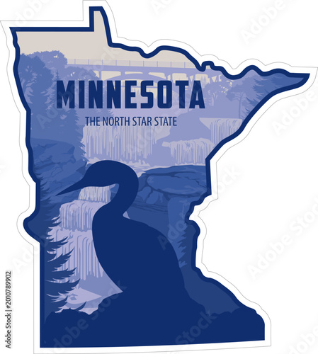 vector Minnesota sticker design with Common Loon in Gooseberry Falls State Park