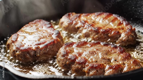 Juicy Pork Chops Sizzling in a Cast Iron Skillet.