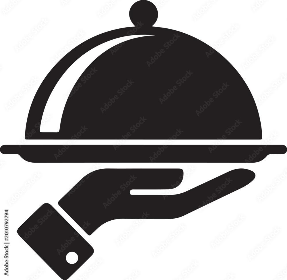 Fototapeta premium Hand holding a silver serving tray with a lid Vector