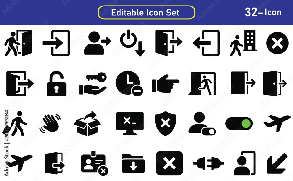 Obraz premium 32 editable icon set with white background user interface security and communication symbols