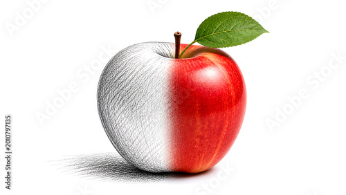 Creative Concept: Apple Half Photo, Half Sketch