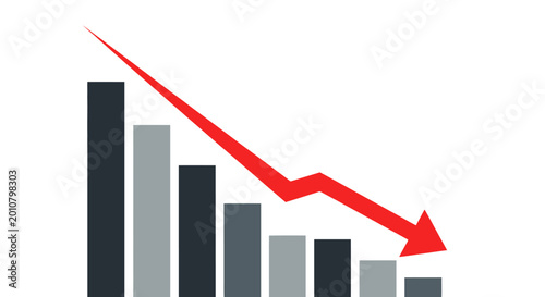Bar chart with a red arrow pointing downwards, symbolizing decline and loss. Free Download Bar chart with a red arrow pointing downwards, symbolizing decline and loss. - GFXLoad