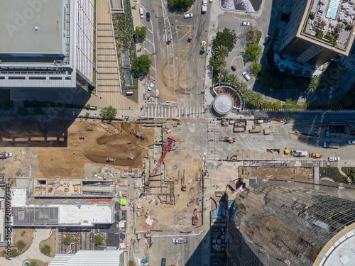 Foto Top Down (Nadir) Aerial View Of Urban Subway Station Construction And Infrastruc