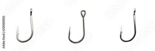 Single Steel Barbed Fish Hook Isolated on White Background, PNG