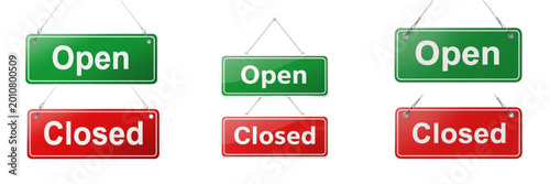 Reversible Open and Closed Shop Hanging Sign Isolated on White Background, PNG