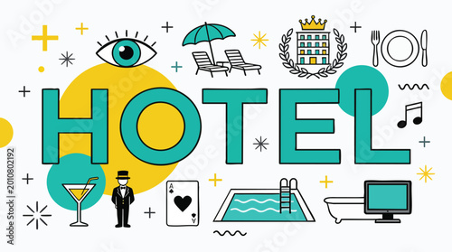 Schilderij op canvas Luxury Hotel and Hospitality Service Concept Vector Illustration with Travel Ico