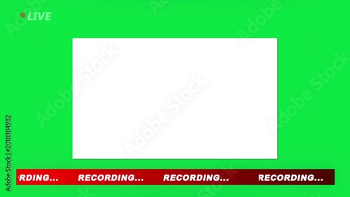 Full Green Screen Background with Centered White Picture Frame: Chroma Key Video Overlay with Red Recording Ticker Tape Graphic for Editors and Content Creators