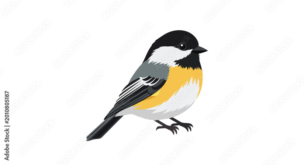 Fototapeta premium Black-Capped Chickadee Bird Illustration Isolated on White Background for Wildlife and Nature Design