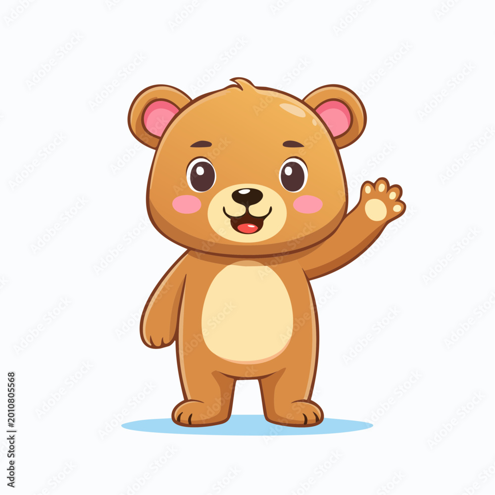 Fototapeta premium Adorable baby bear waving hello isolated on white background