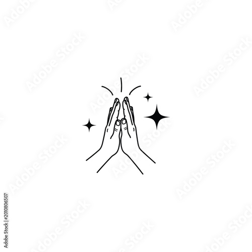 Tableau sur toile Hands together in prayer with sparkles around them in a graphic illustration