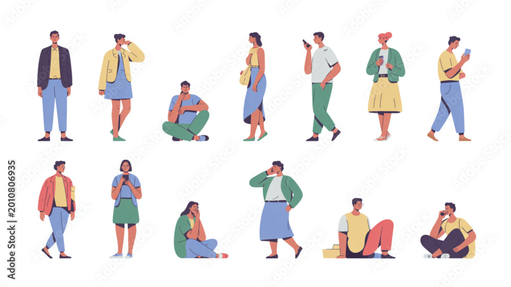 Fototapeta premium People Flat Vector Set Modern Human Character Collection on White Background