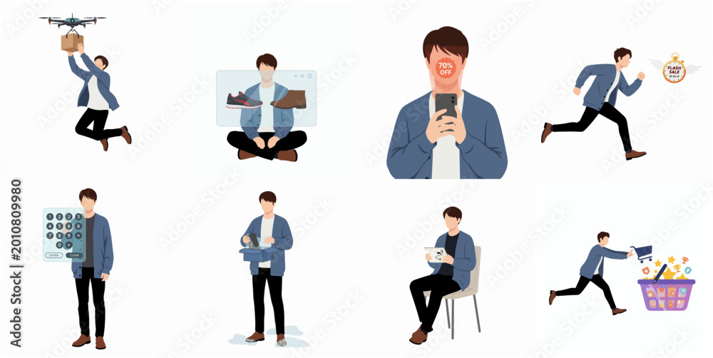 Fototapeta premium Modern Online Shopping and Delivery Concepts Vector Illustration Set