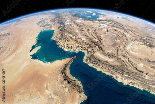 Satellite view of earth focusing on the persian gulf and middle east