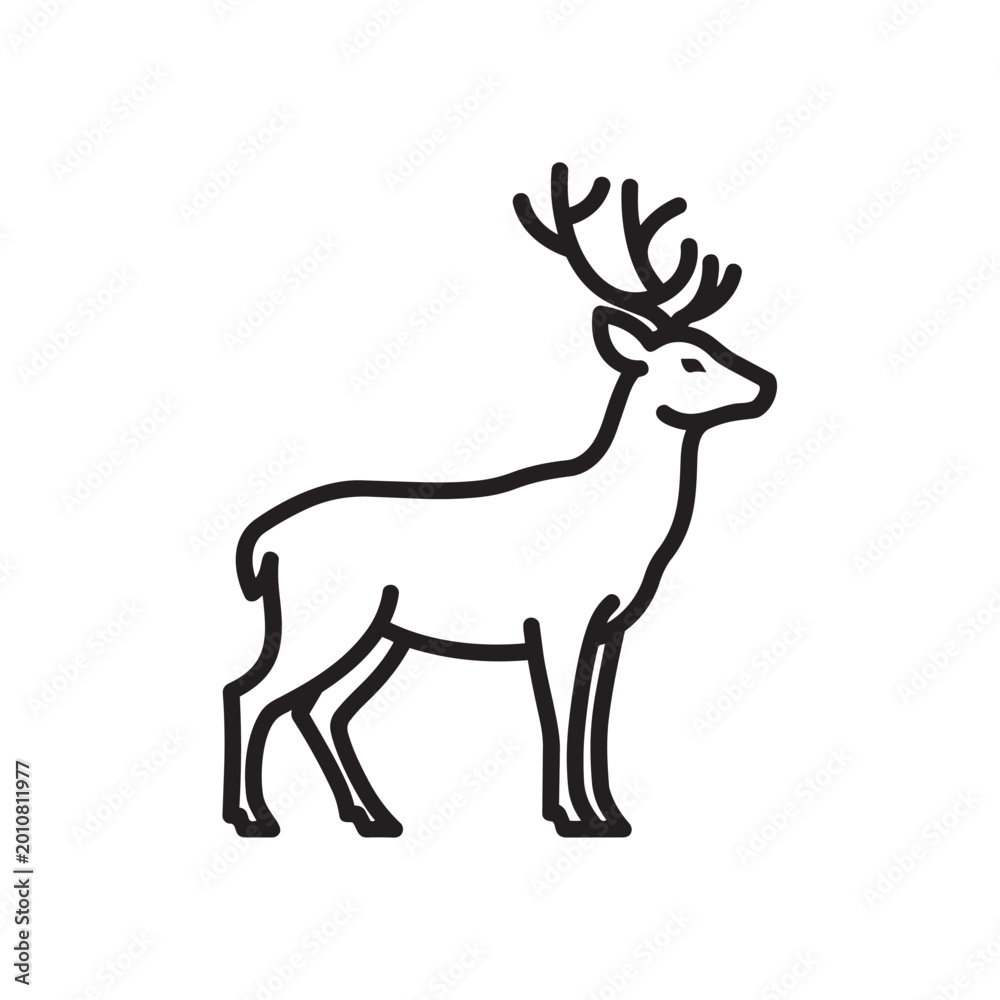 Fototapeta premium Elegant minimalist deer silhouette icon with antlers outline graphic, silhouette