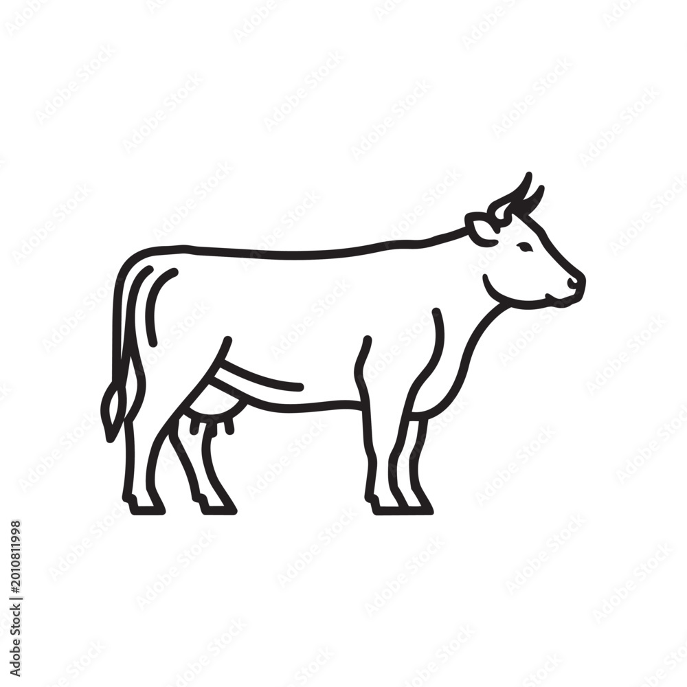 Fototapeta premium Black and white cow outline illustration vector with livestock, agriculture
