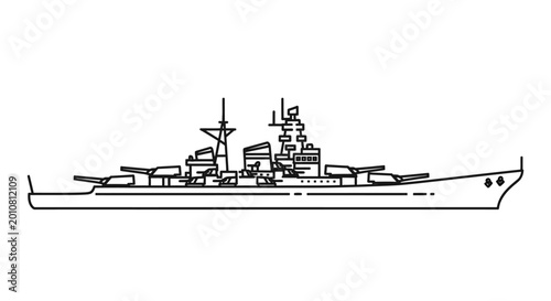 Foto Outline Drawing of a Battleship Warship on White Background