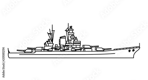Valokuva Outline of a Battleship, Military Naval Vessel Illustration, Warship Line Art