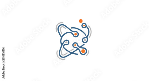 Abstract blue line circuit network logo with orange dots