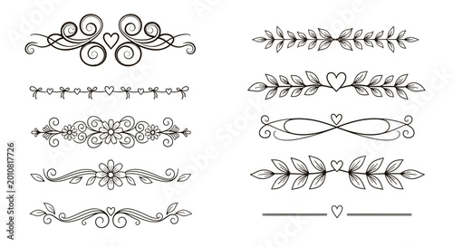 Fotografi Vintage floral borders, elegant ornamental frames, black line art dividers, deco