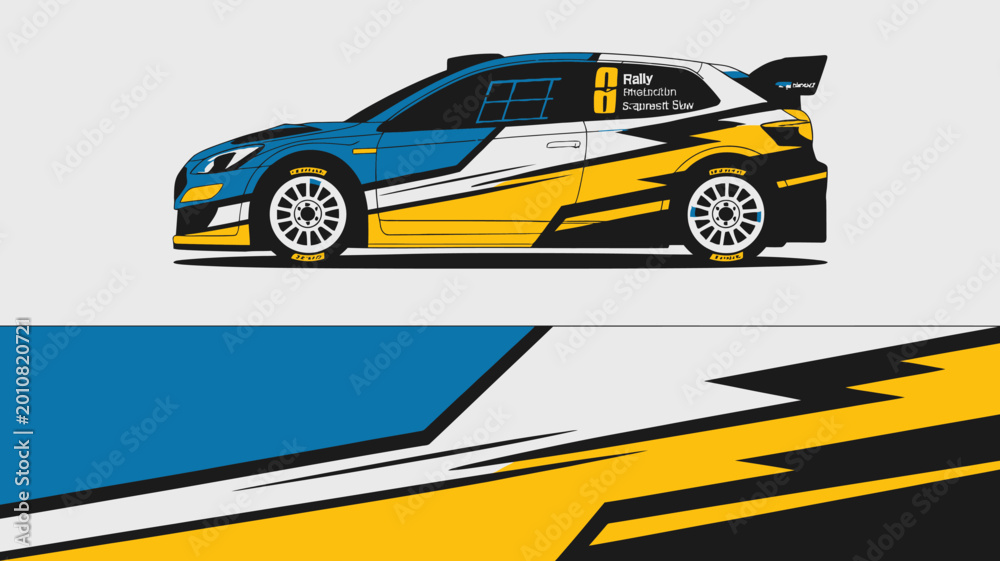 Fototapeta premium Racing Car with Yellow Blue Livery.