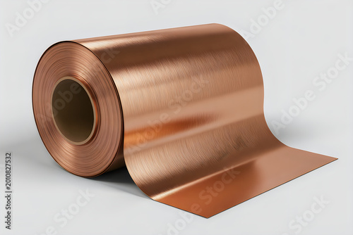 Large roll of brushed copper sheet metal on a white background
