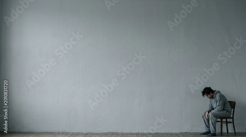 Photos Isolated Man Slumped in Chair in an Empty Room