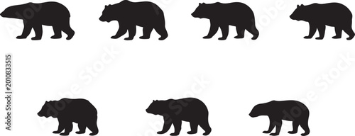 Tableau sur toile Set of diverse bear silhouettes including grizzly polar and brown bear profiles