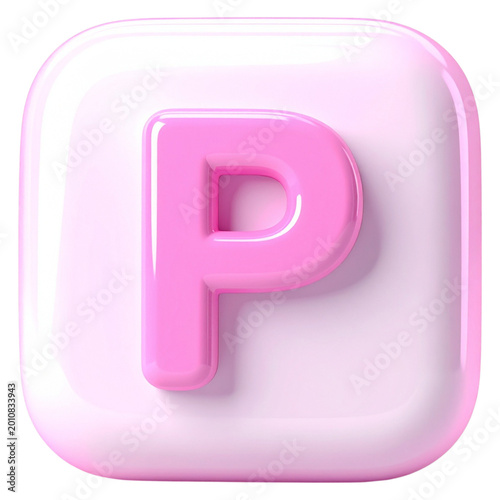 Pastel pink 3d letter P badge for personalized profile icons and initial based branding for social media and creative digital platform interface design
