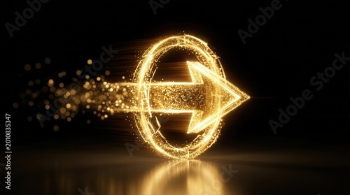 Golden light particle arrow moving forward to represent rapid growth and innovation.