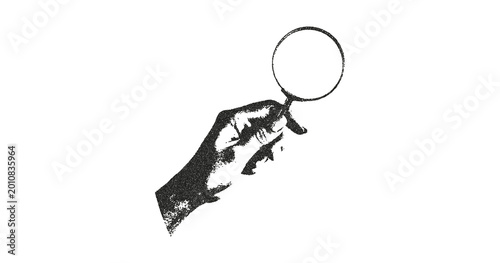 Fotografía Vintage Style Hand Holding Magnifying Glass Illustration, Retro Black and White