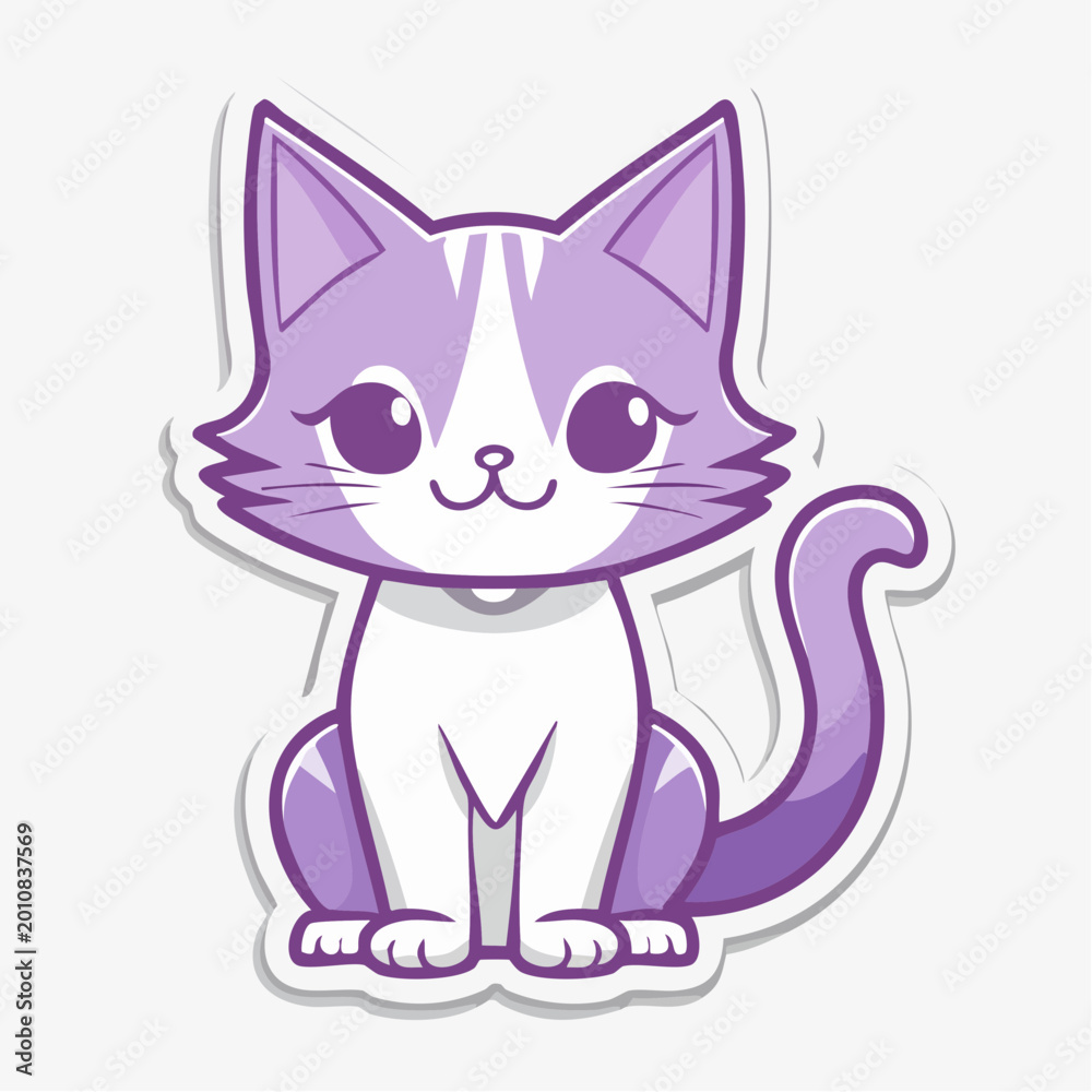 Fototapeta premium Cute Cartoon Purple Cat Sticker
