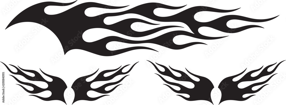 Fototapeta premium Set of three black and white dragon silhouettes breathing fire