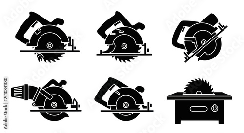 Fotografia Circular Saw Icons Set: Tools for Woodworking and Construction