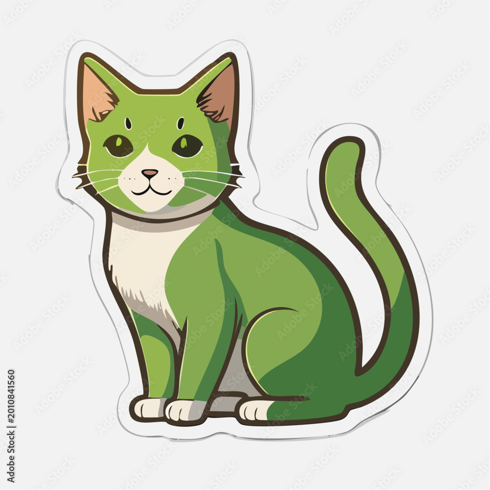 Fototapeta premium Cute Green Cartoon Cat Sticker