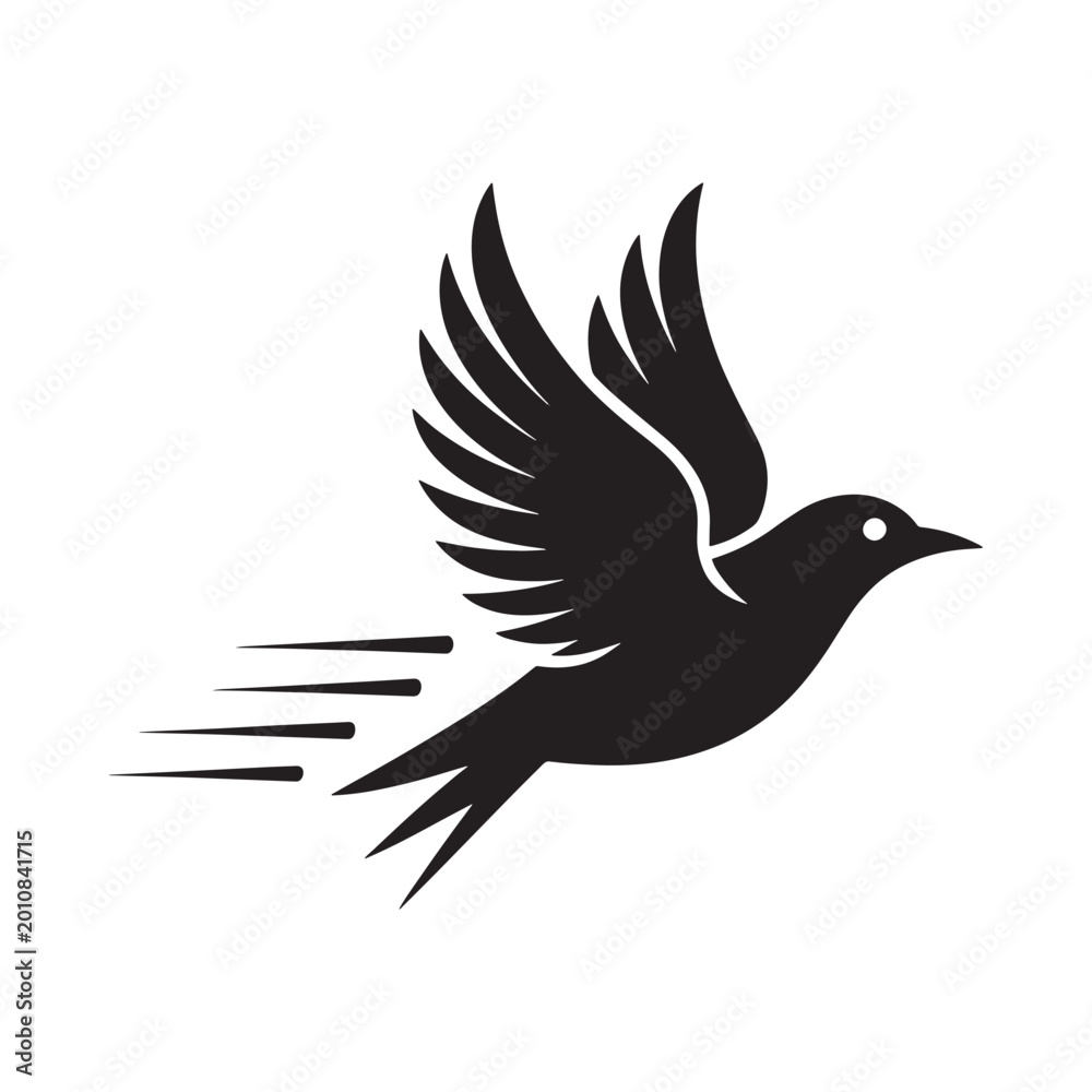 Fototapeta premium Bird silhouette in flight black color on white background