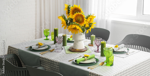 Served table with sunflower...